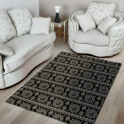 Black And White Warli Tribal Print Area Rug