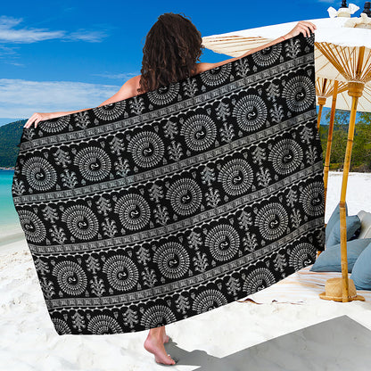 Black And White Warli Tribal Print Beach Sarong Wrap