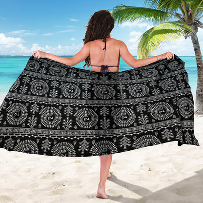 Black And White Warli Tribal Print Beach Sarong Wrap