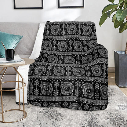 Black And White Warli Tribal Print Blanket