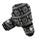 Black And White Warli Tribal Print Boxing Gloves