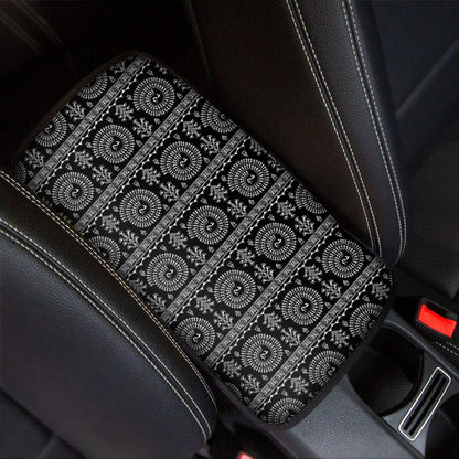 Black And White Warli Tribal Print Car Center Console Cover