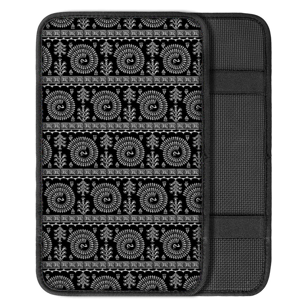 Black And White Warli Tribal Print Car Center Console Cover
