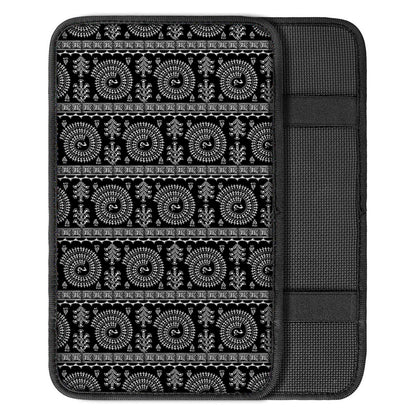 Black And White Warli Tribal Print Car Center Console Cover