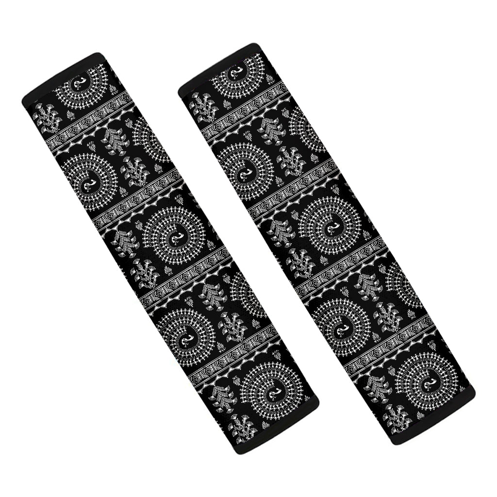 Black And White Warli Tribal Print Car Seat Belt Covers