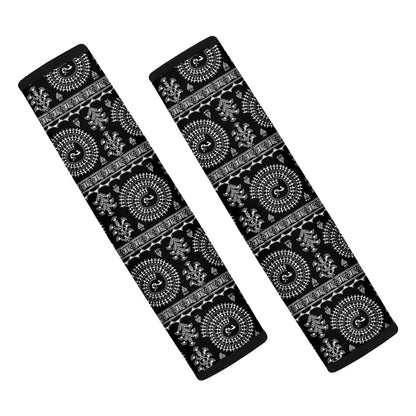 Black And White Warli Tribal Print Car Seat Belt Covers