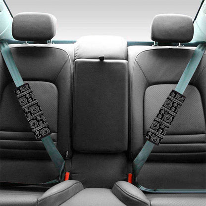Black And White Warli Tribal Print Car Seat Belt Covers