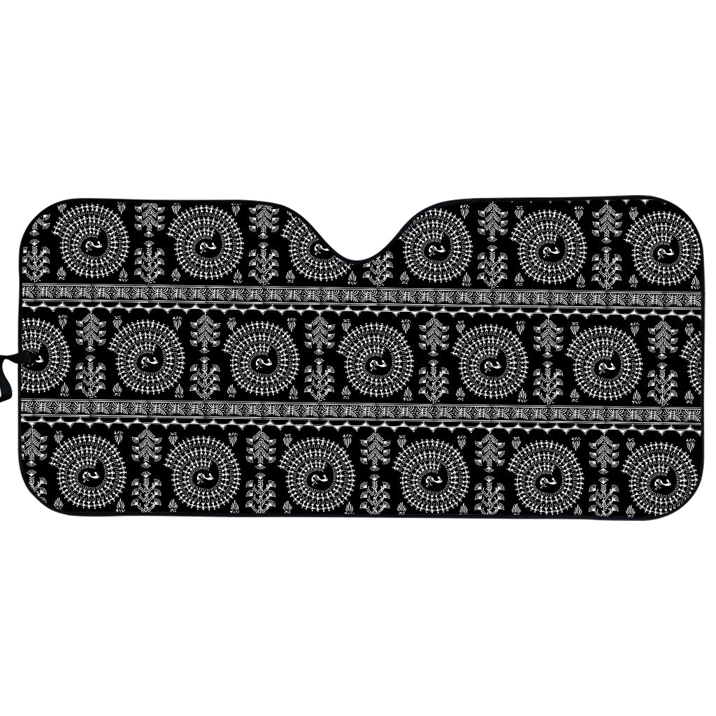 Black And White Warli Tribal Print Car Sun Shade