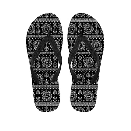 Black And White Warli Tribal Print Flip Flops