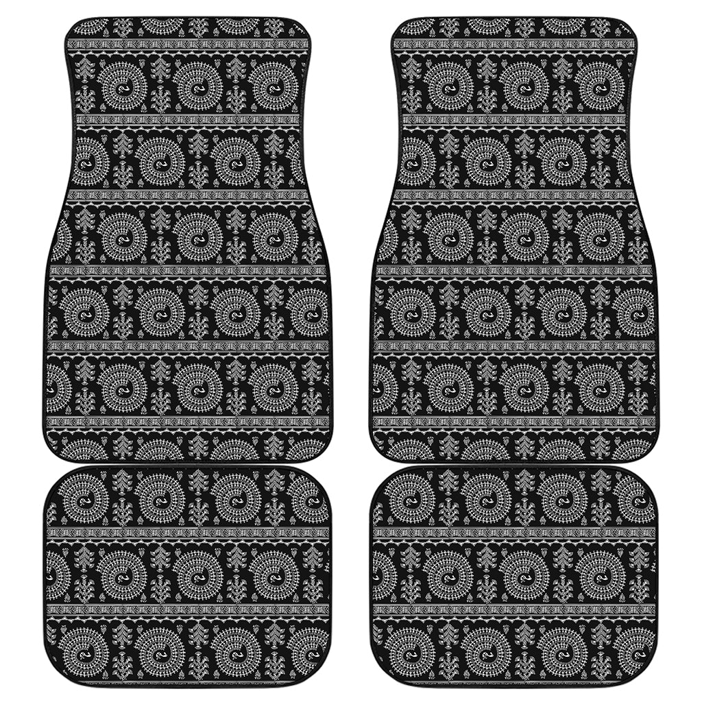 Black And White Warli Tribal Print Front and Back Car Floor Mats