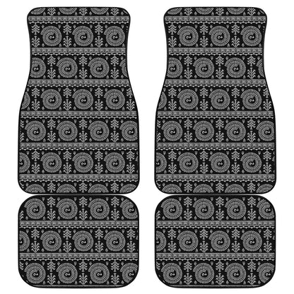 Black And White Warli Tribal Print Front and Back Car Floor Mats