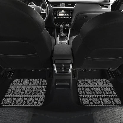 Black And White Warli Tribal Print Front and Back Car Floor Mats