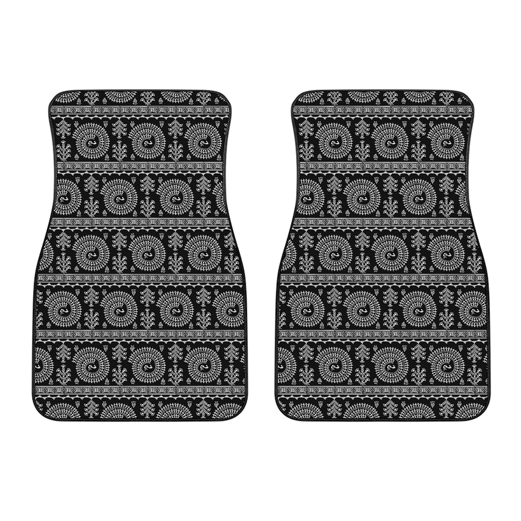 Black And White Warli Tribal Print Front Car Floor Mats