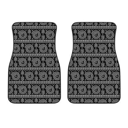 Black And White Warli Tribal Print Front Car Floor Mats
