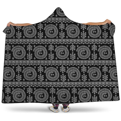 Black And White Warli Tribal Print Hooded Blanket