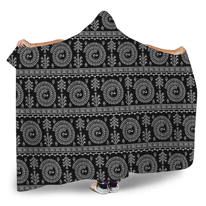Black And White Warli Tribal Print Hooded Blanket