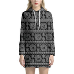 Black And White Warli Tribal Print Hoodie Dress