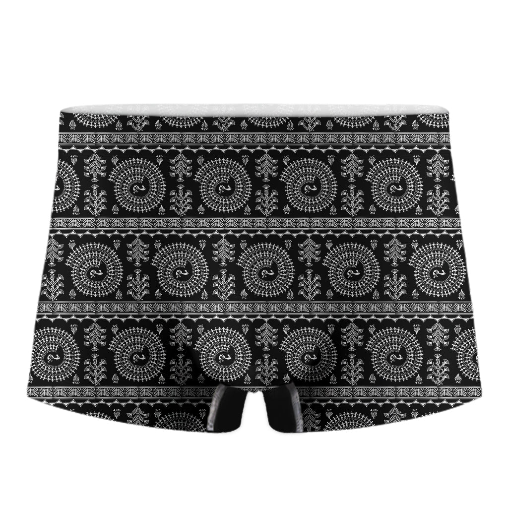 Black And White Warli Tribal Print Men's Boxer Briefs