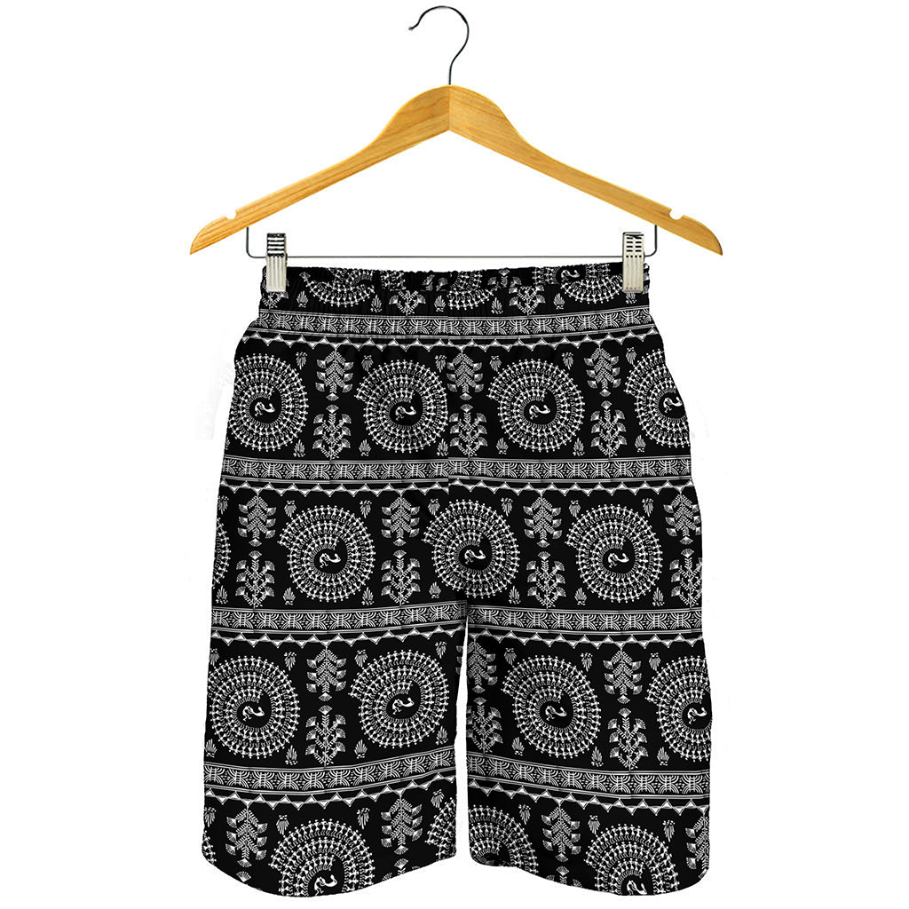Black And White Warli Tribal Print Men's Shorts