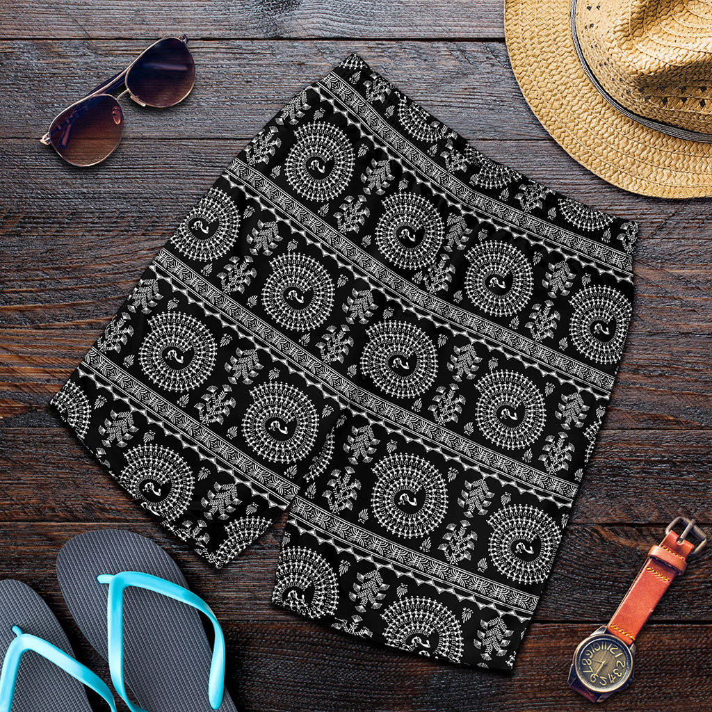 Black And White Warli Tribal Print Men's Shorts