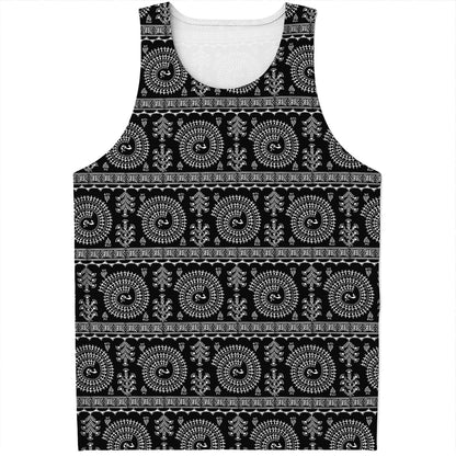 Black And White Warli Tribal Print Men's Tank Top