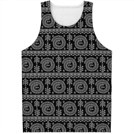 Black And White Warli Tribal Print Men's Tank Top