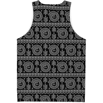 Black And White Warli Tribal Print Men's Tank Top
