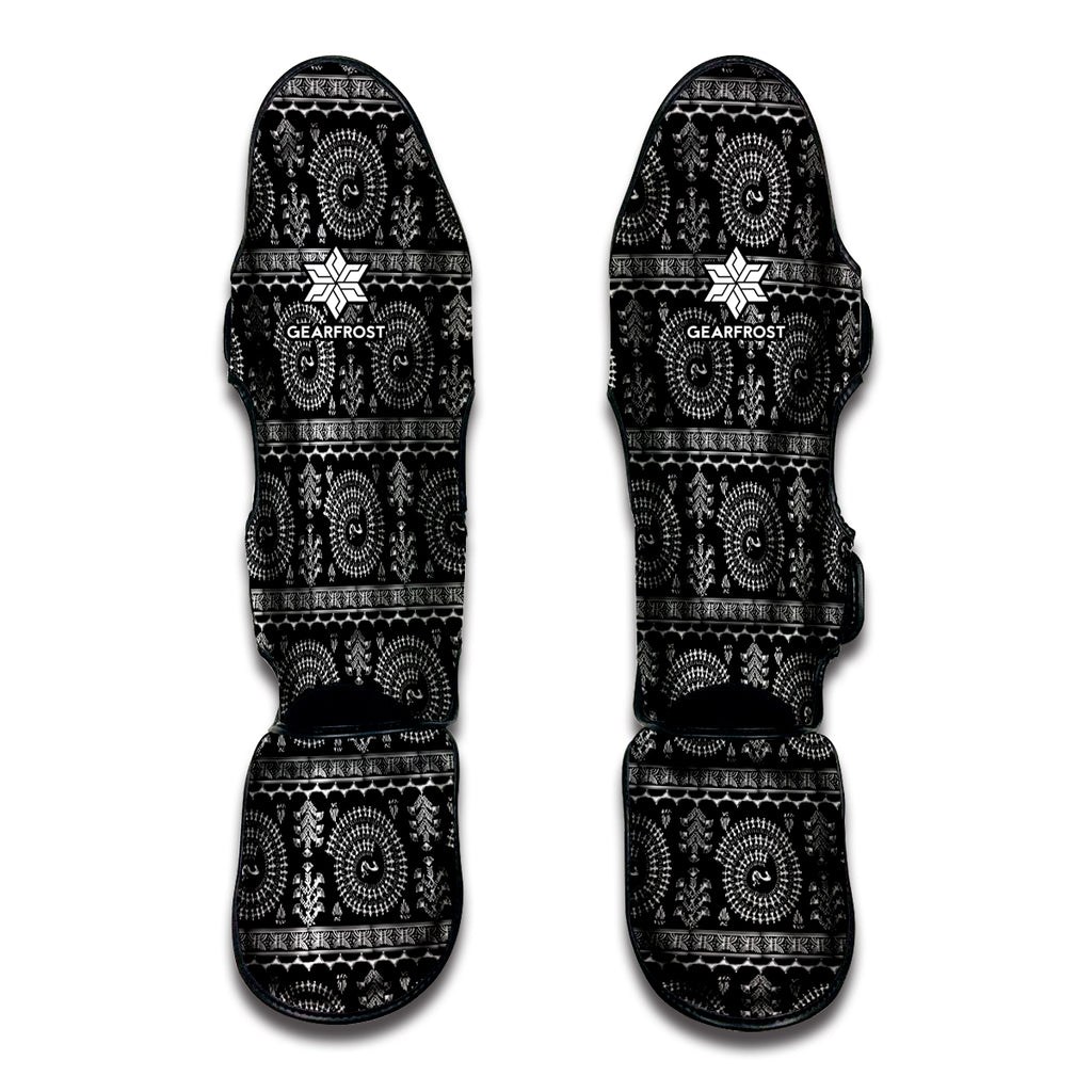 Black And White Warli Tribal Print Muay Thai Shin Guard