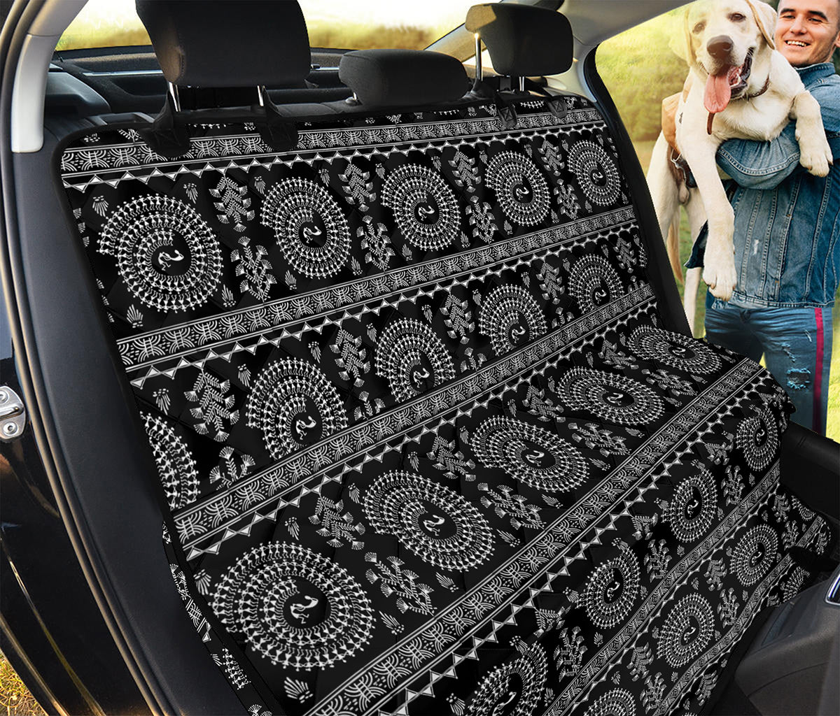 Black And White Warli Tribal Print Pet Car Back Seat Cover