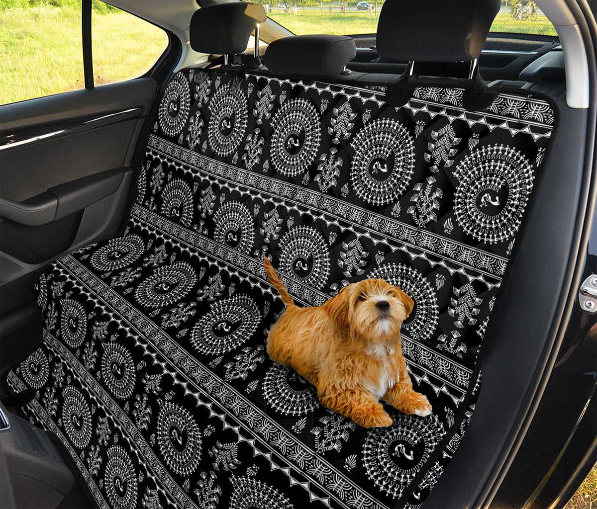 Black And White Warli Tribal Print Pet Car Back Seat Cover