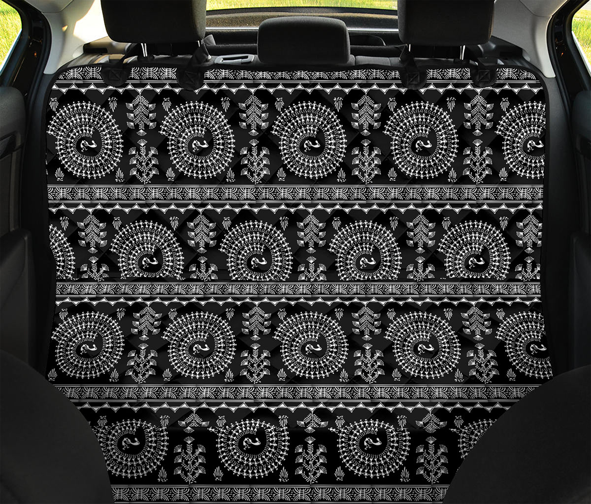 Black And White Warli Tribal Print Pet Car Back Seat Cover