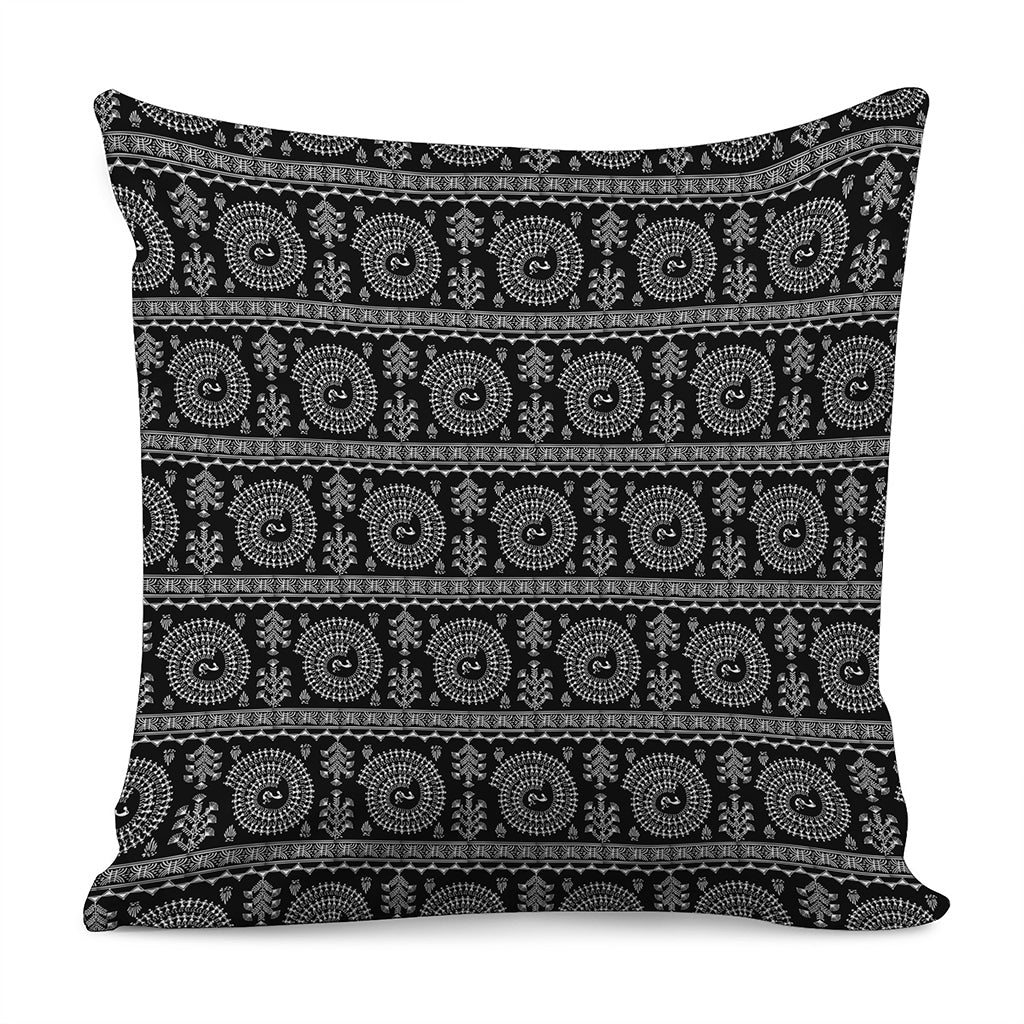 Black And White Warli Tribal Print Pillow Cover