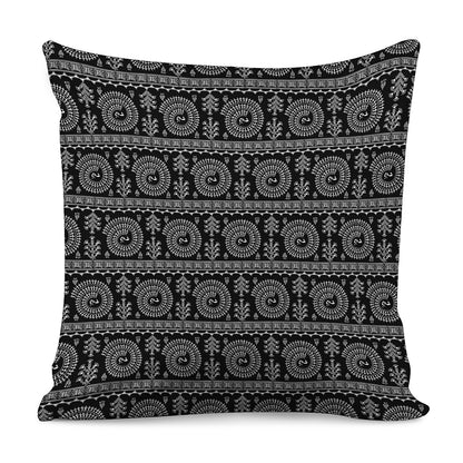 Black And White Warli Tribal Print Pillow Cover
