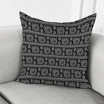 Black And White Warli Tribal Print Pillow Cover
