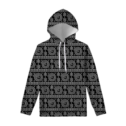 Black And White Warli Tribal Print Pullover Hoodie