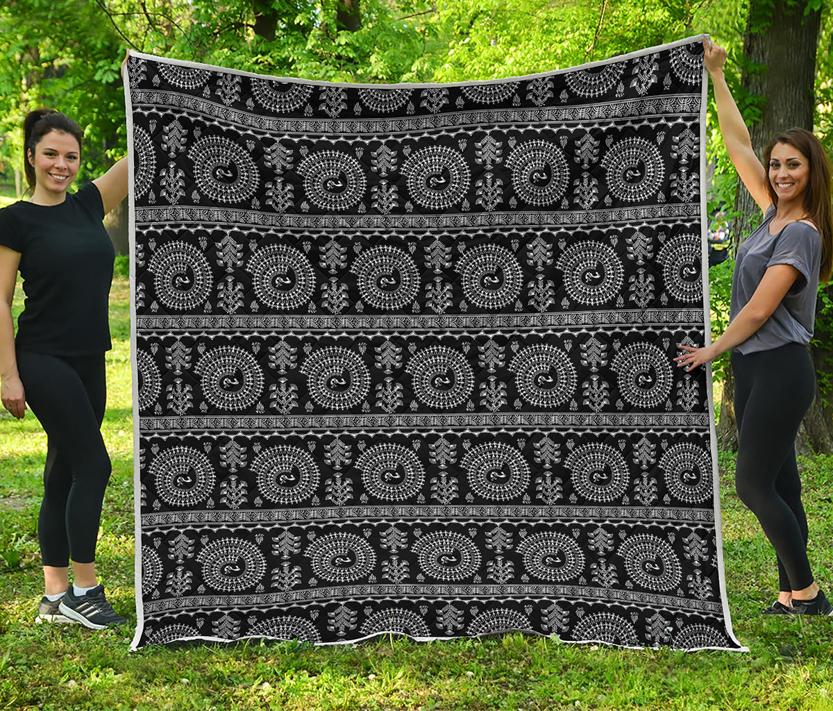 Black And White Warli Tribal Print Quilt