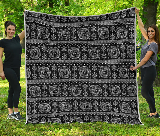Black And White Warli Tribal Print Quilt