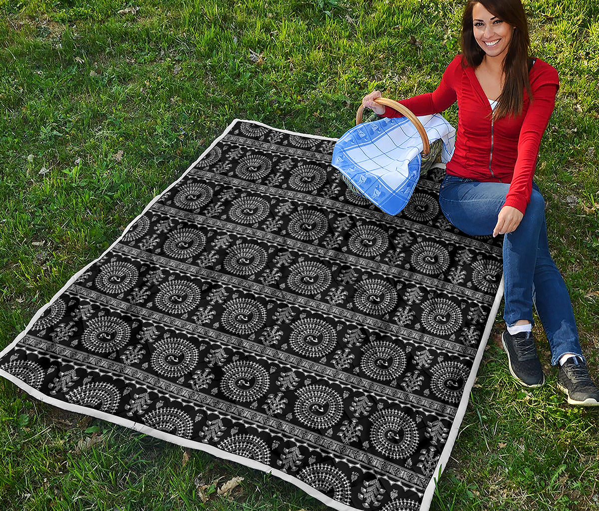 Black And White Warli Tribal Print Quilt
