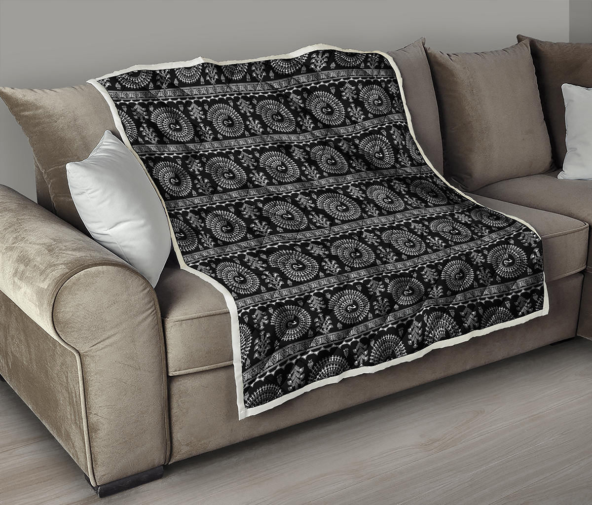 Black And White Warli Tribal Print Quilt