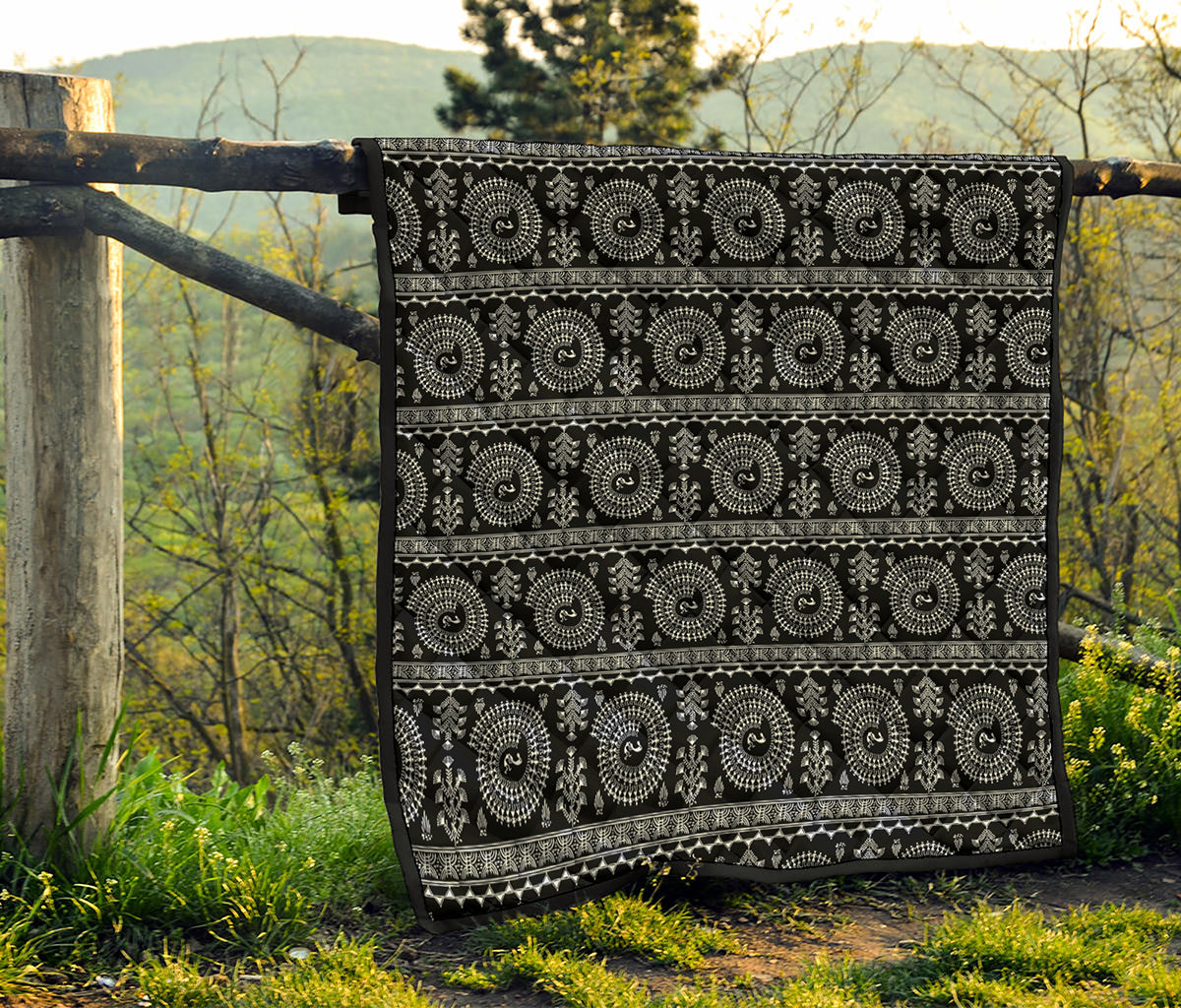 Black And White Warli Tribal Print Quilt