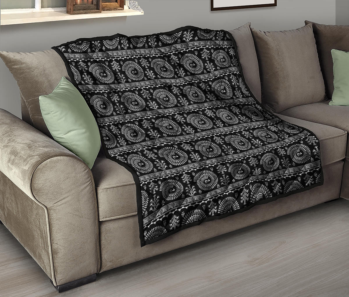 Black And White Warli Tribal Print Quilt