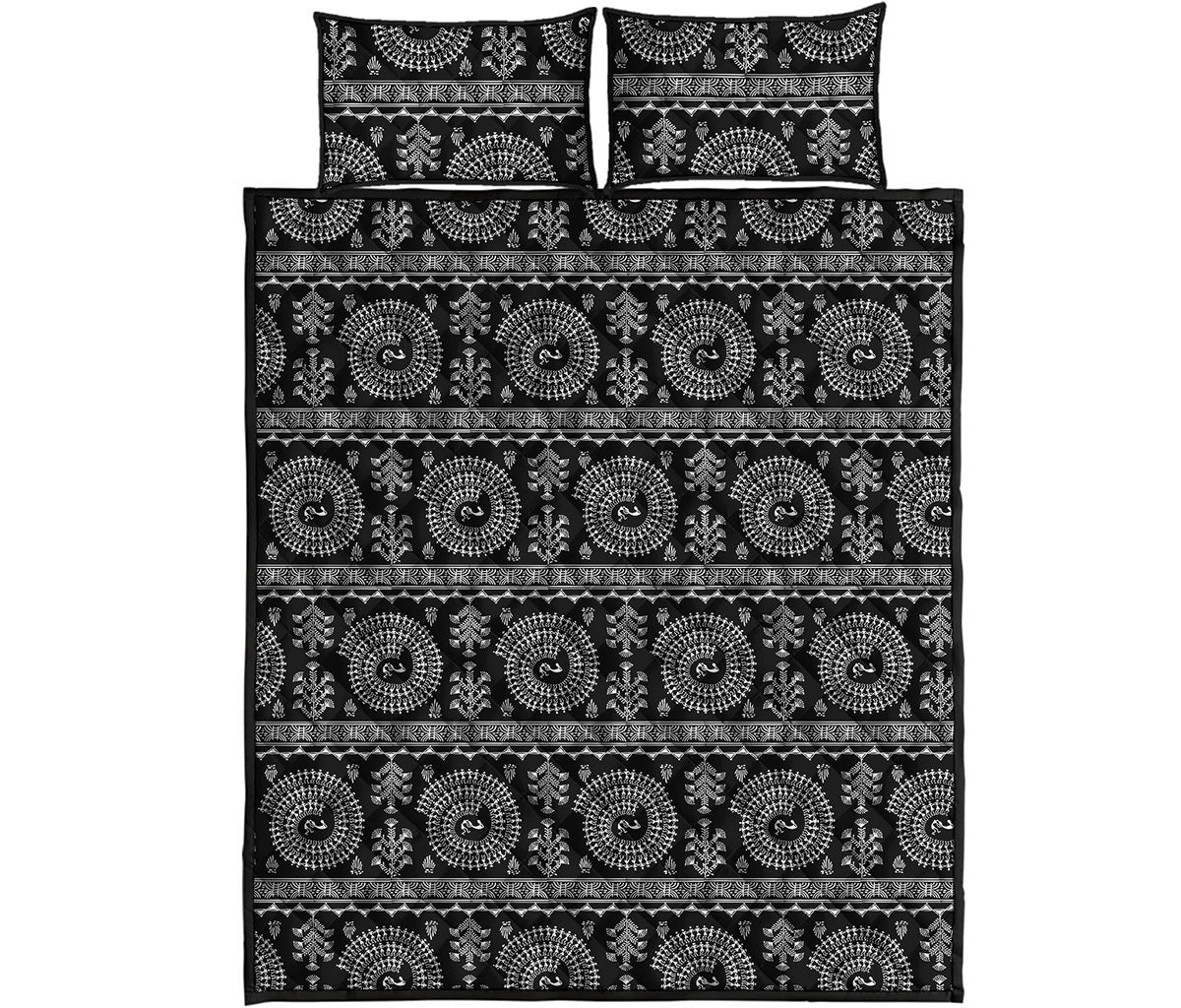 Black And White Warli Tribal Print Quilt Bed Set