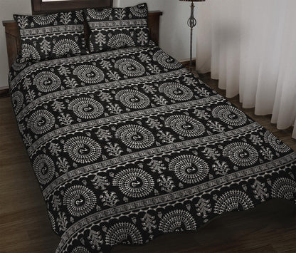Black And White Warli Tribal Print Quilt Bed Set
