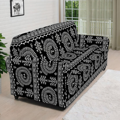 Black And White Warli Tribal Print Sofa Cover