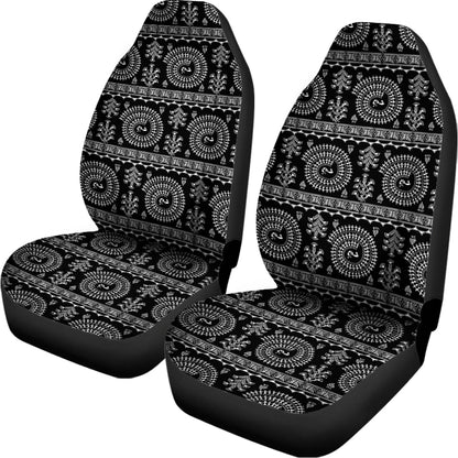 Black And White Warli Tribal Print Universal Fit Car Seat Covers