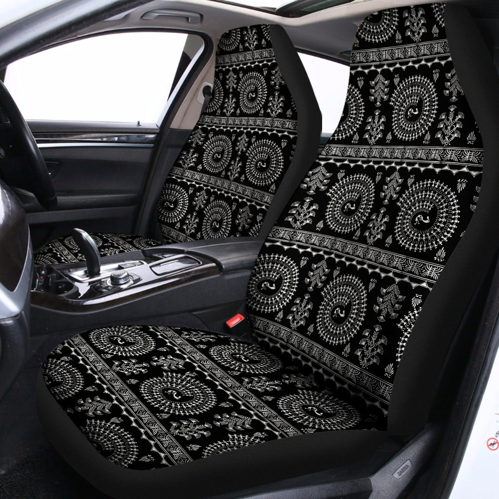 Black And White Warli Tribal Print Universal Fit Car Seat Covers