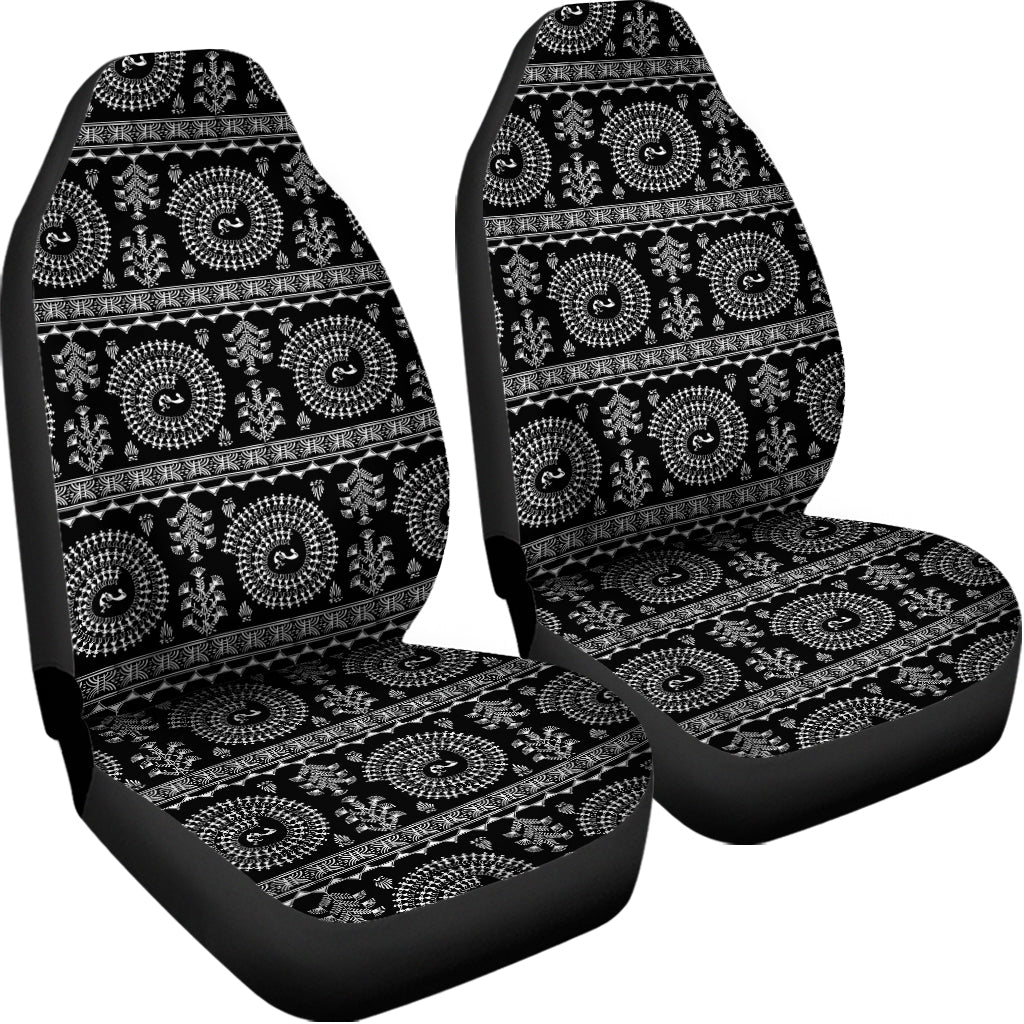 Black And White Warli Tribal Print Universal Fit Car Seat Covers