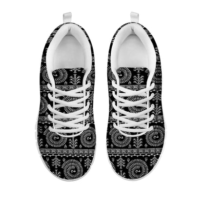 Black And White Warli Tribal Print White Sneakers