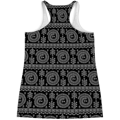 Black And White Warli Tribal Print Women's Racerback Tank Top