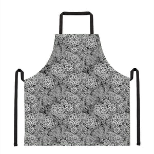 Black And White Western Flower Print Apron